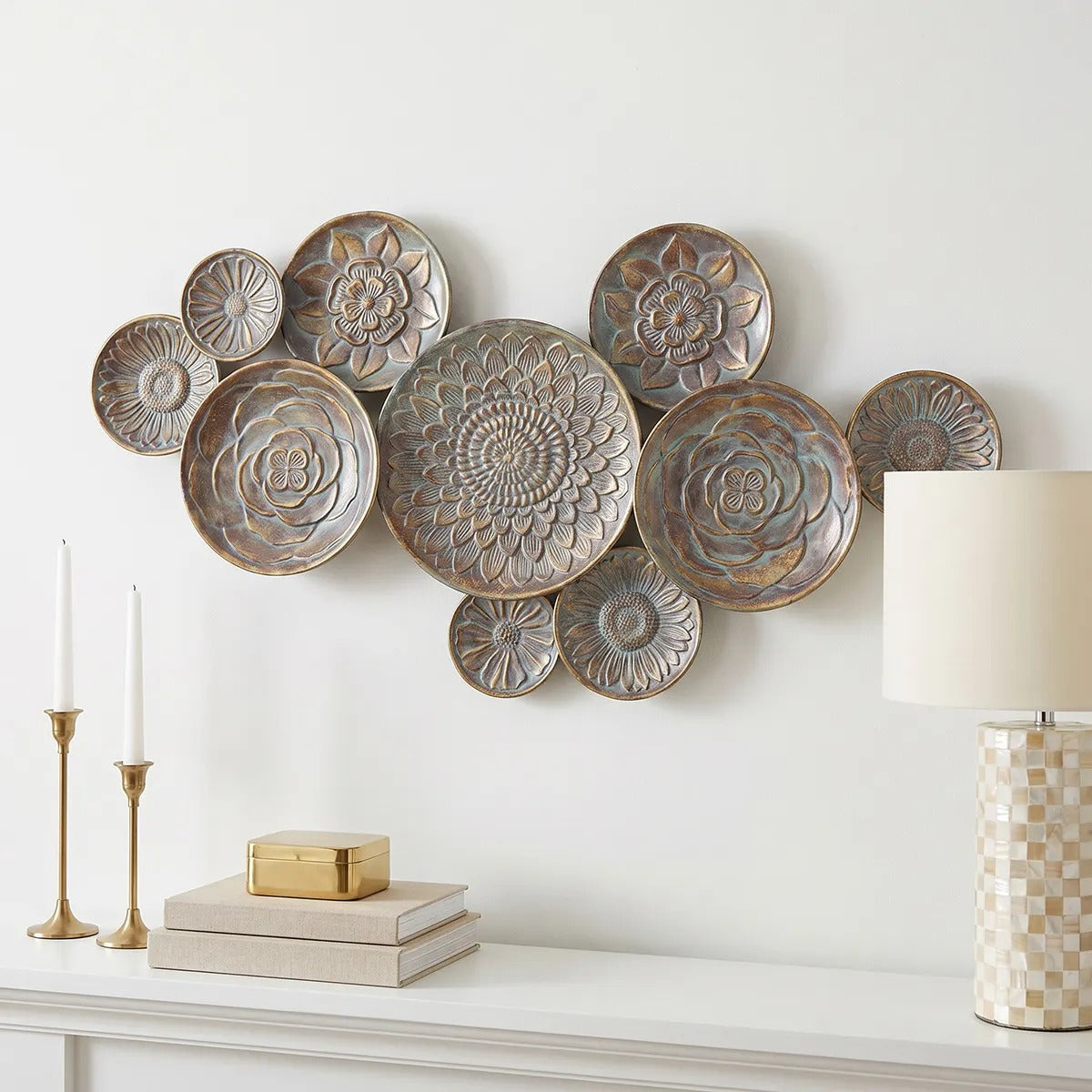 Decorative Layered Metal Floral Wall Decor, 50 Inch