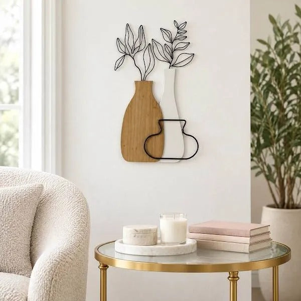 Wood And Metal Floral Wall Art, 20 Inch