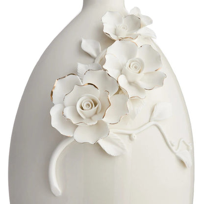 Sculpted Floral Ceramic Decorative Table Vase With Gold Rim, 11 Inch