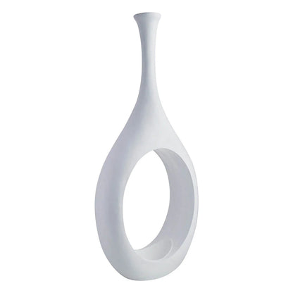 Tall Modern White Open Circle Cutout Floor Vase, 48 Inch