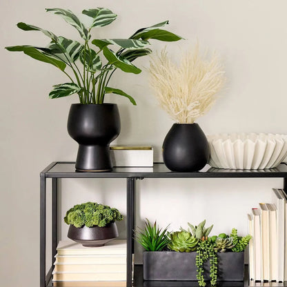 Artificial White Pampas Grass Arrangement With Black Pot, 16 Inch
