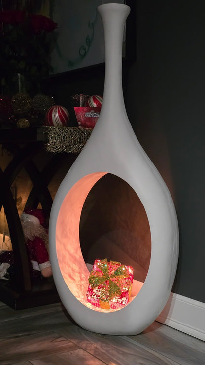 Tall Modern White Open Circle Cutout Floor Vase, 48 Inch