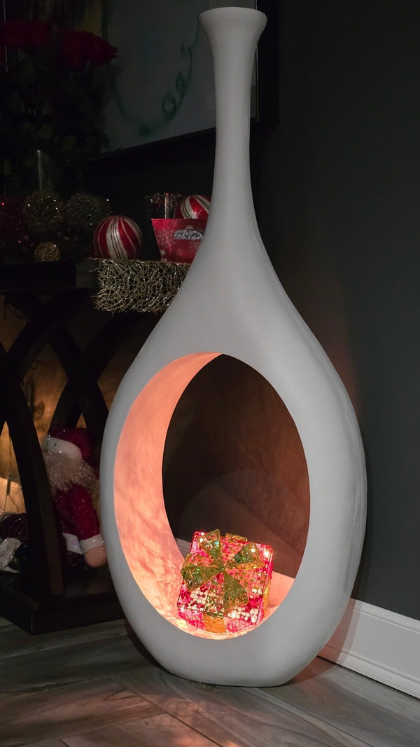 Tall Modern White Open Circle Cutout Floor Vase, 48 Inch