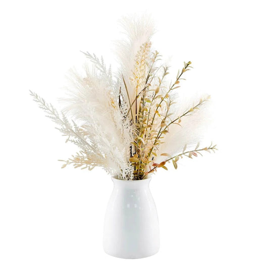 Artificial Pampas And Wheat Floral Arrangement, 18 Inch, Ceramic Pot