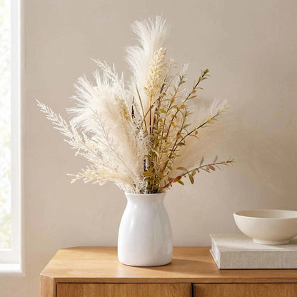 Artificial Pampas And Wheat Floral Arrangement, 18 Inch, Ceramic Pot