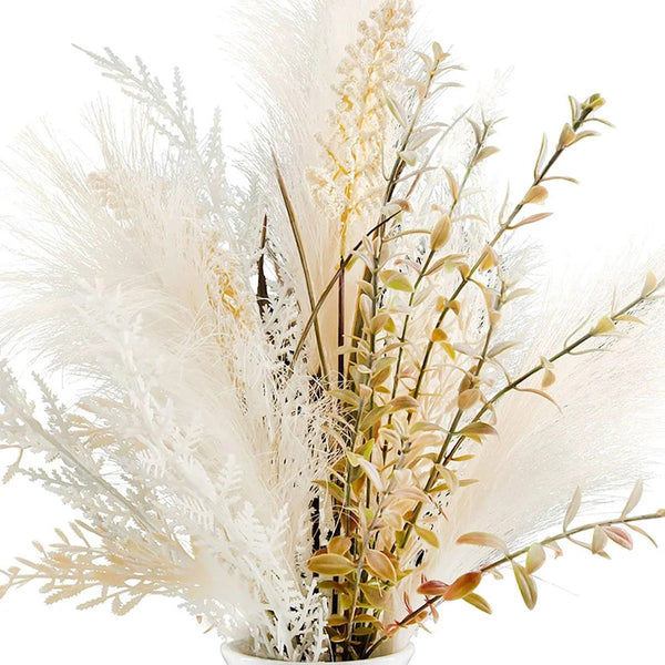 Artificial Pampas And Wheat Floral Arrangement, 18 Inch, Ceramic Pot