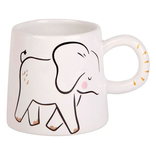 Novelty White Ceramic Coffee And Tea Mug With Elephant Handle, 14 Oz