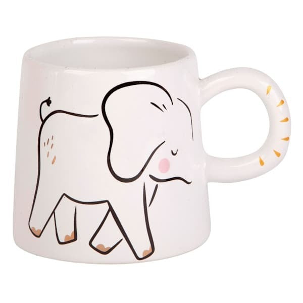 Novelty White Ceramic Coffee And Tea Mug With Elephant Handle, 14 Oz