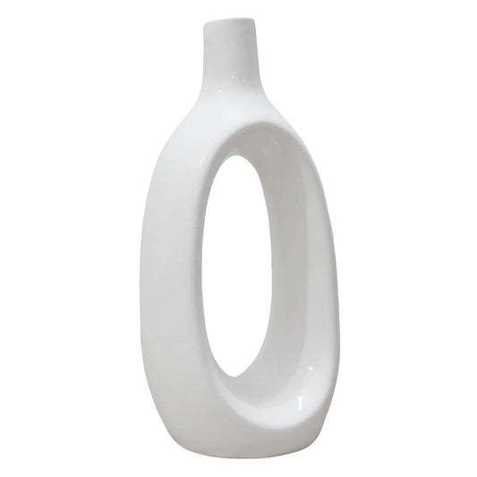 Modern Ivory White Ceramic Decorative Tabletop Flower Vase, 8.5 Inch