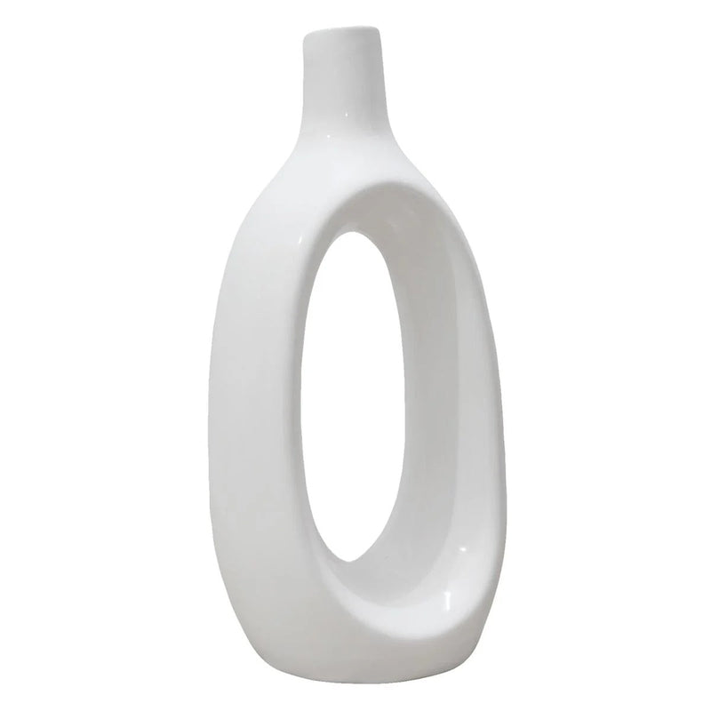 Modern Ivory White Ceramic Decorative Tabletop Flower Vase, 8.5 Inch