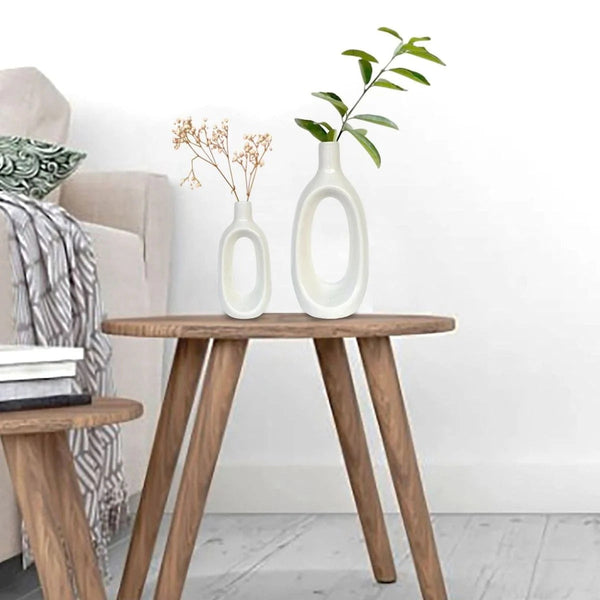 Modern Ivory White Ceramic Decorative Tabletop Flower Vase, 8.5 Inch