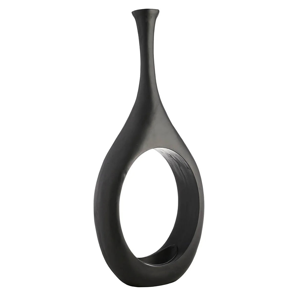 Modern Black Magnesium Oxide Open Circle Floor Vase, 48 Inch