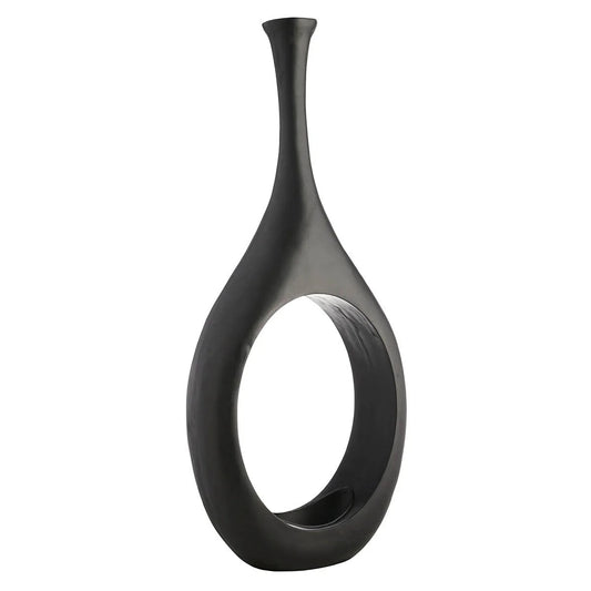 Modern Black Magnesium Oxide Open Circle Floor Vase, 48 Inch