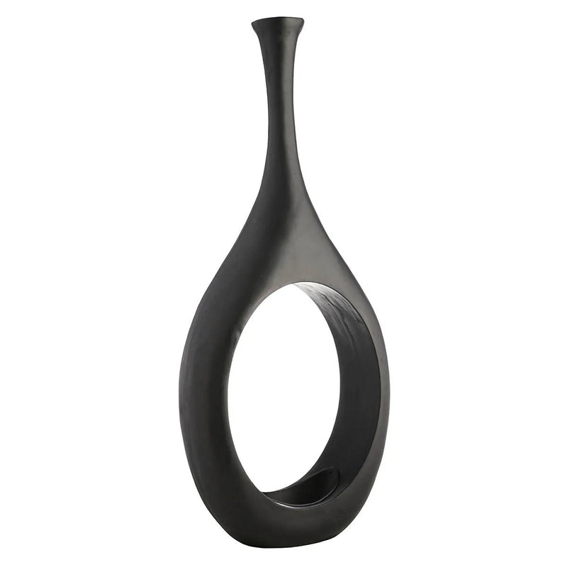 Modern Black Magnesium Oxide Open Circle Floor Vase, 48 Inch