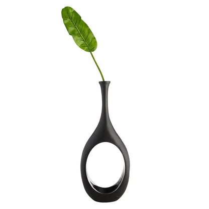 Modern Black Magnesium Oxide Open Circle Floor Vase, 48 Inch