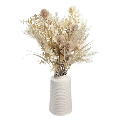 Artificial Thistle And Eucalyptus Floral Arrangement, 20 Inch, White Pot