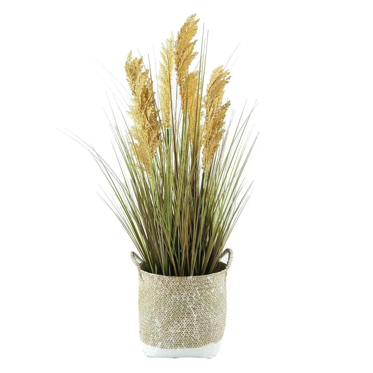 Artificial Onion Grass Floor Plant With Woven Basket, 38.5 Inch