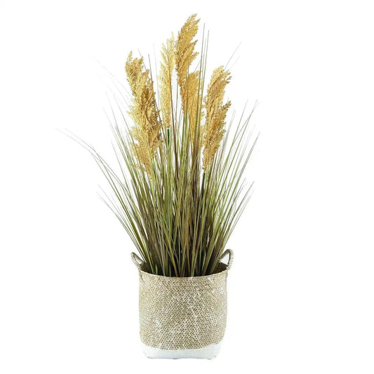 Artificial Onion Grass Floor Plant With Woven Basket, 38.5 Inch
