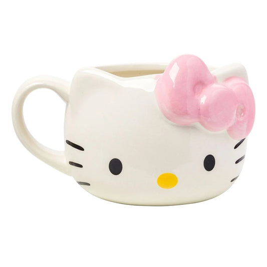 White Cat Face Ceramic Mug With 3D Sculpted Design And Pink Bow