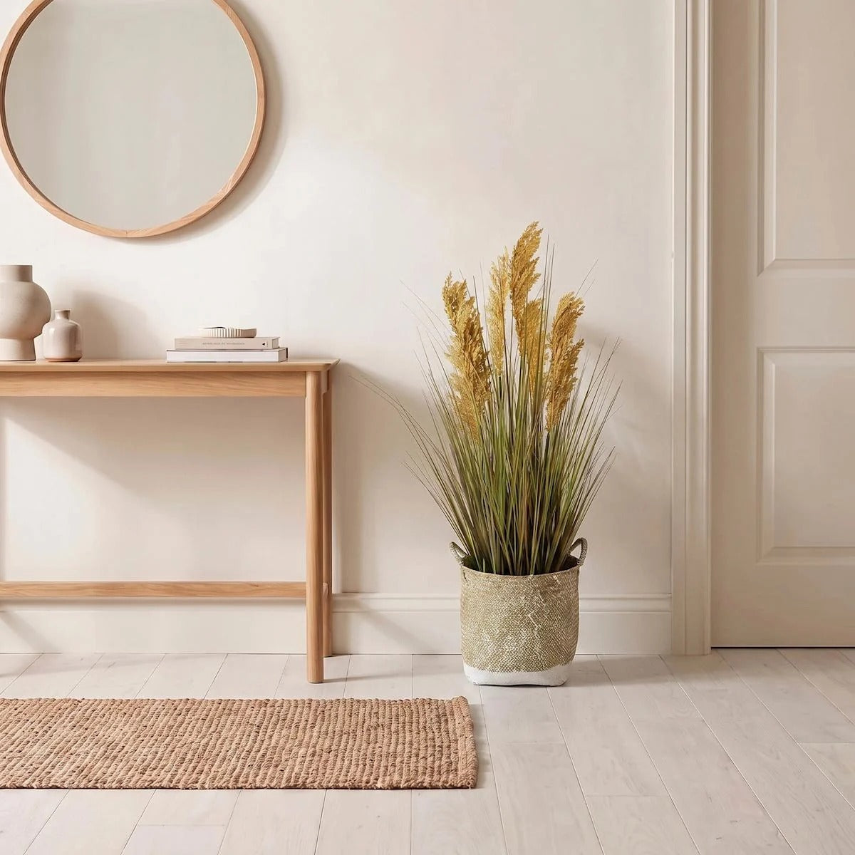 Artificial Onion Grass Floor Plant With Woven Basket, 38.5 Inch