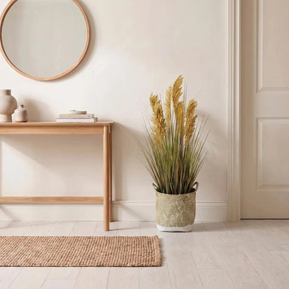 Artificial Onion Grass Floor Plant With Woven Basket, 38.5 Inch