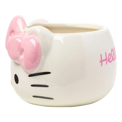 White Cat Face Ceramic Mug With 3D Sculpted Design And Pink Bow