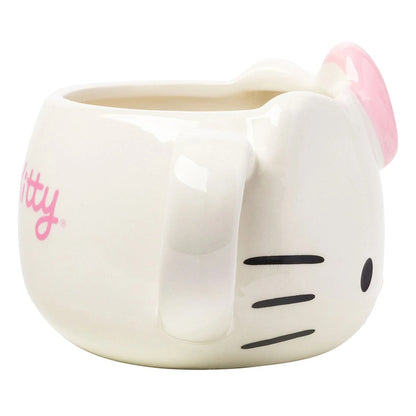 White Cat Face Ceramic Mug With 3D Sculpted Design And Pink Bow