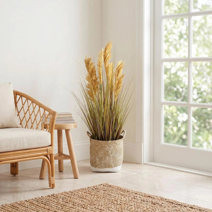 Artificial Onion Grass Floor Plant With Woven Basket, 38.5 Inch