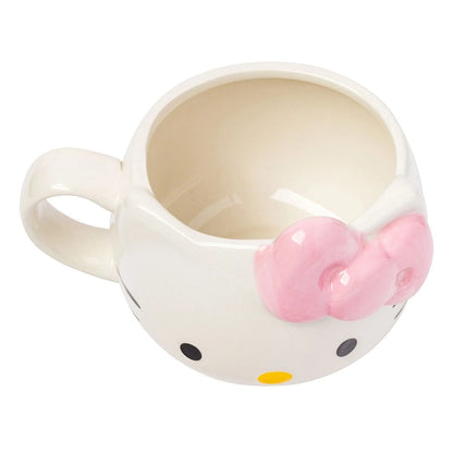 White Cat Face Ceramic Mug With 3D Sculpted Design And Pink Bow