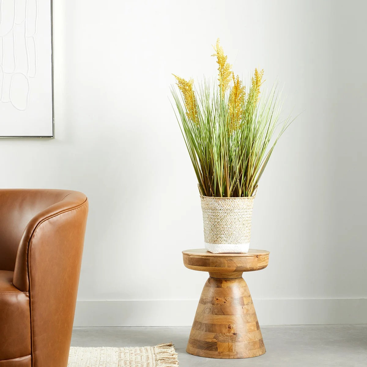 Artificial Onion Grass Floor Plant With Woven Basket, 38.5 Inch